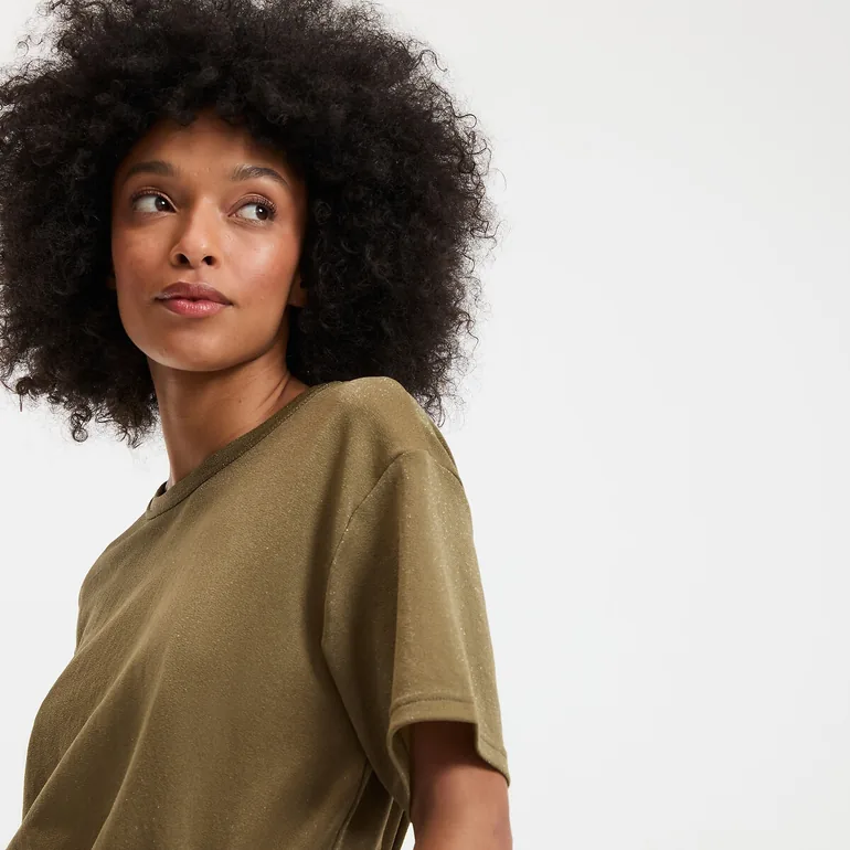 Sequined Crew Neck T-Shirt with Short Sleeves - 3