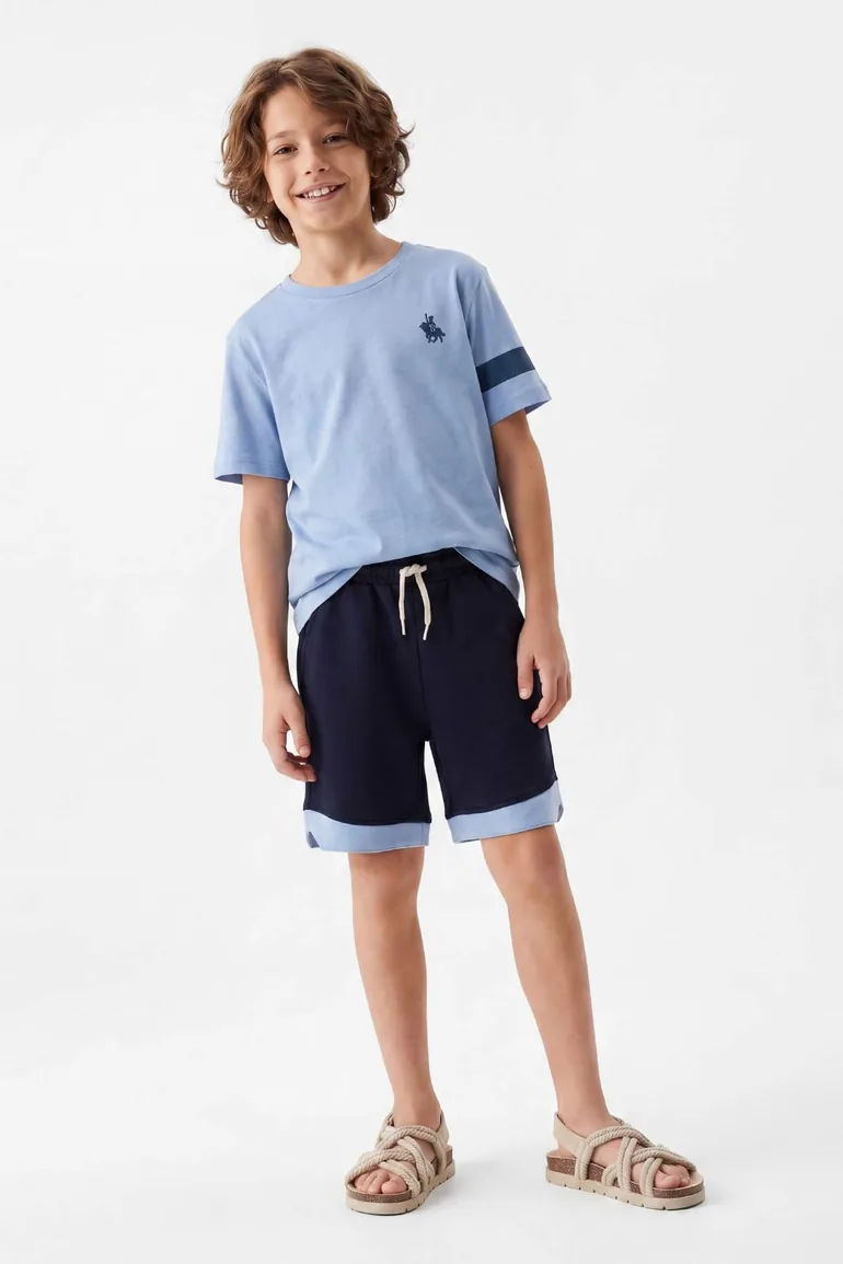 Blue Plain Knitted Bottom - Top Set