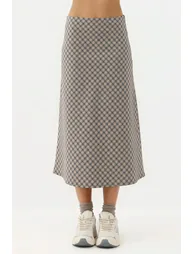Midi A-Form Fit Plaid Skirt with Zipper - 1
