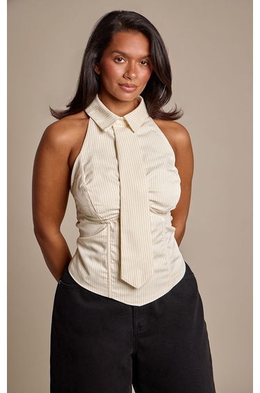 Shape Cream Pinstripe Tie Detail Corset Style Top product thumbnail 2