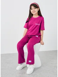 Slogan Print Oversized T-Shirt and Flared Leggings Set