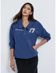 Navy Blue Polar Fleece Oversized Sweatshirt - 1