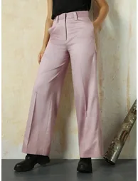 Solid High Rise Wide Leg Trousers - 4