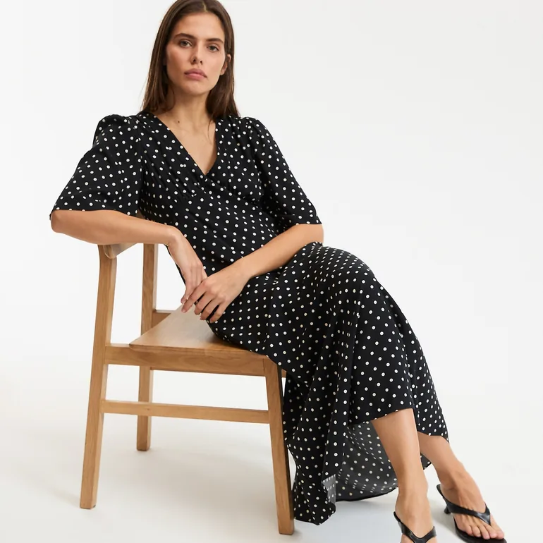 Polka Dot Maxi Dress with Short Sleeves
