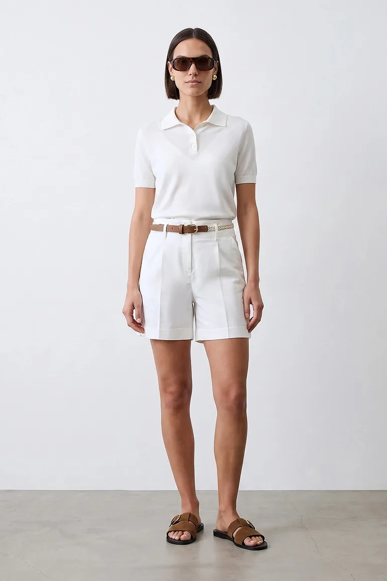 شورت بأرجل عريضة بخصر عالي بحزام - 3