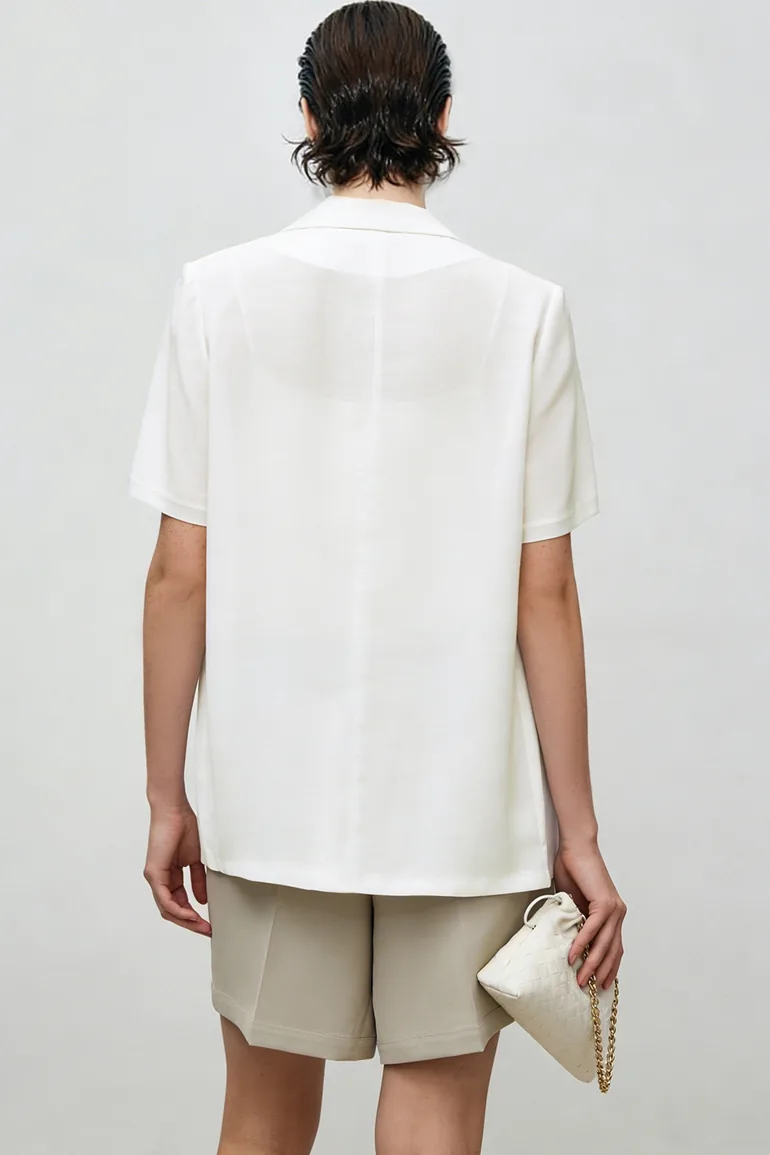 Notched Lapel Short Sleeve Blazer - 5