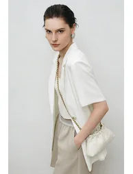 Notched Lapel Short Sleeve Blazer - 2