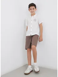 Embroidery Detail Textured Shirt and Shorts Set