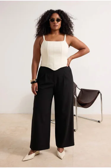 Black Belt Li Wideleg/Wide Leg Regular Waist Crepe Fabric Knitted Plus Size Pants