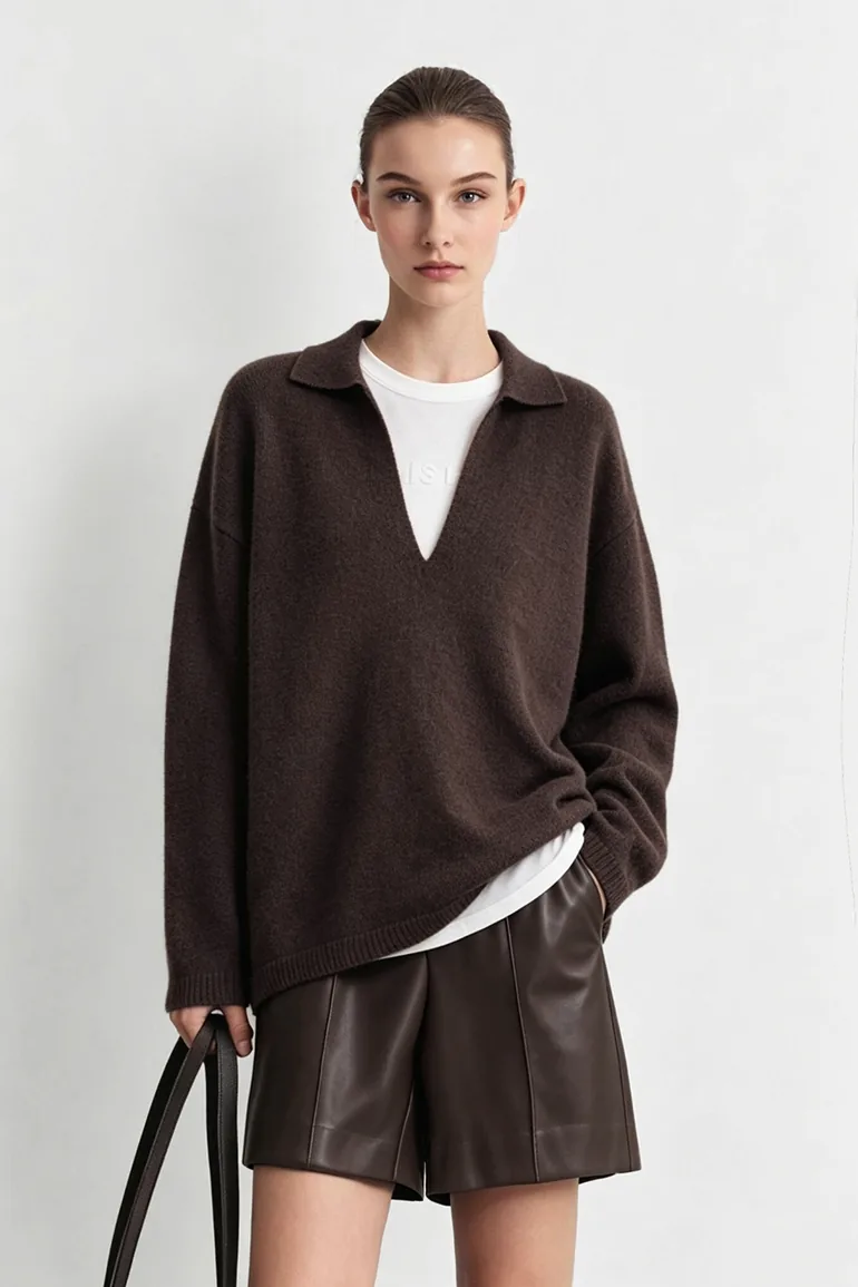 Lapel Collar Drop-Shoulder Sweater - 3