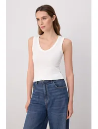 Black-White Fitted/V-Neck Thick Strap Sleeveless Soft Knitted Undershirt - 4