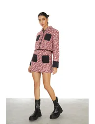 Glamorous Burgundy Chintz Black Button Front Padded Crop Jacket - 1