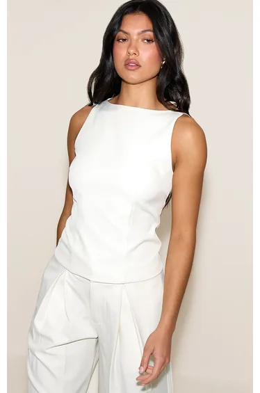 White Racer Neck Detail Tops