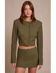 Dark Khaki Tailored Woven Mini Skirt - 3