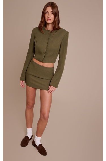 Dark Khaki Tailored Woven Mini Skirt