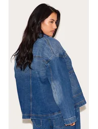 Plus Washed Blue Oversized Denim Pocket Detail Jacket - 2
