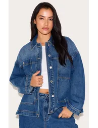 Plus Washed Blue Oversized Denim Pocket Detail Jacket - 5
