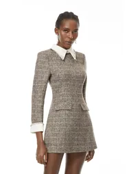 Sóley Grey Herringbone Tweed Mini Dress - 1