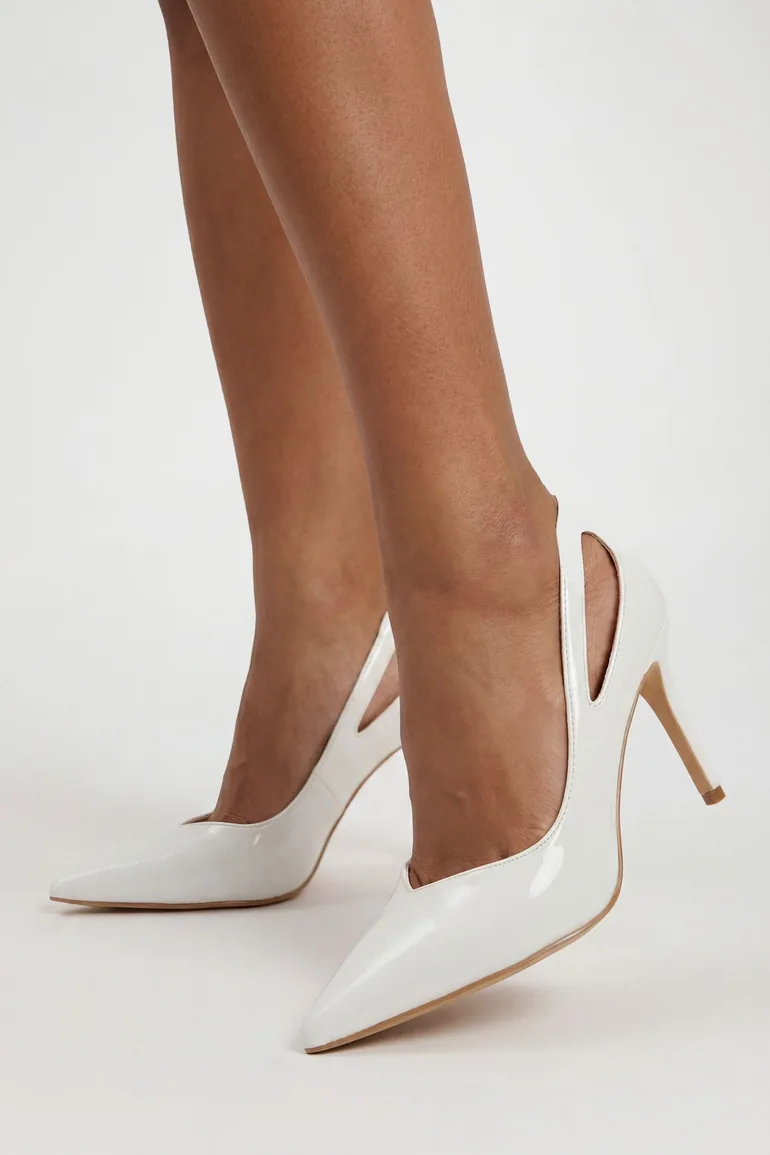 Wide Fit Cut Out Court Heels - white