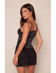 Black Satin Lace Bust Detail Cami Top - 2