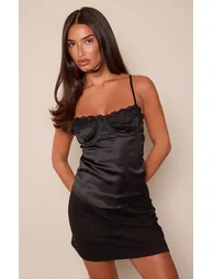 Black Satin Lace Bust Detail Cami Top - 1