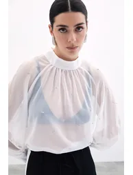 Stone Detailed Transparent Blouse - 6