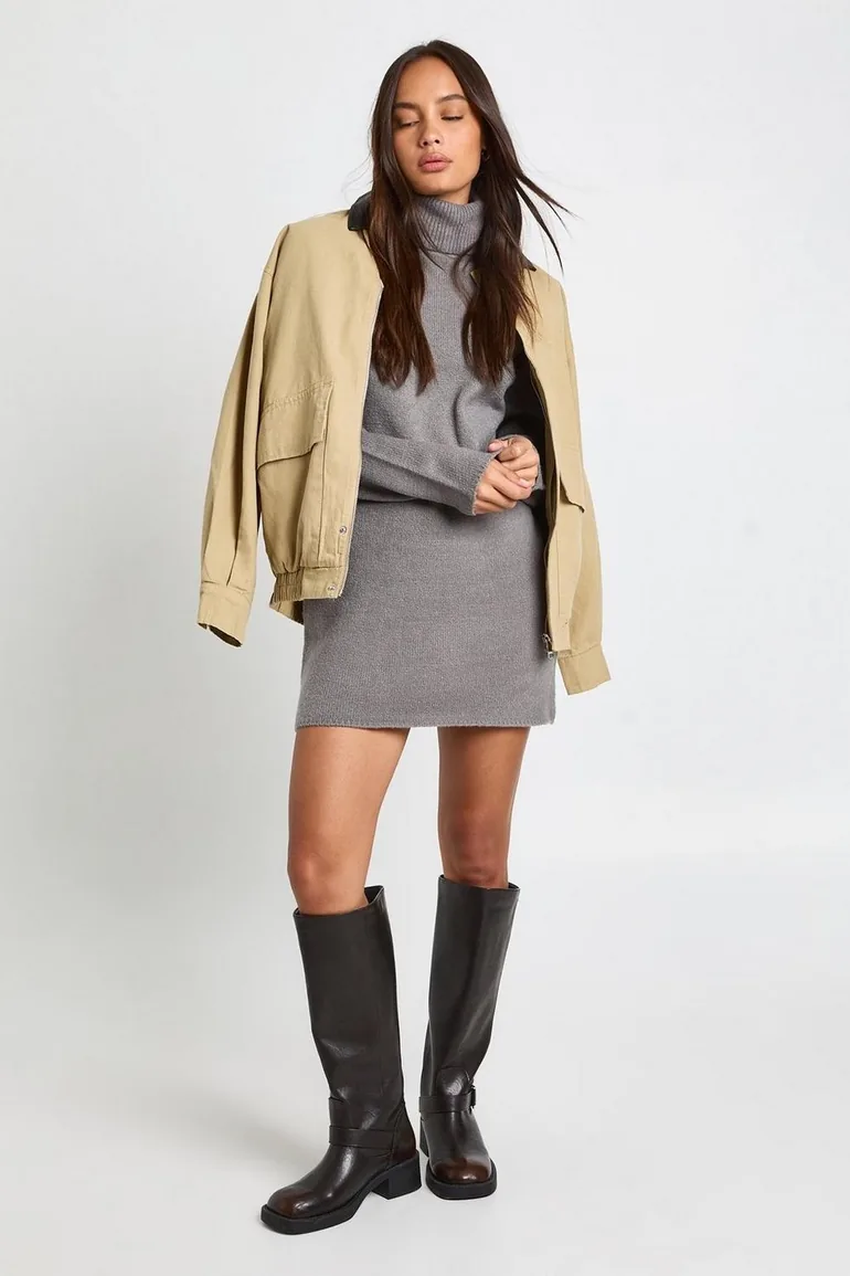 Roll Neck Chunky Knit Mini Dress - 1