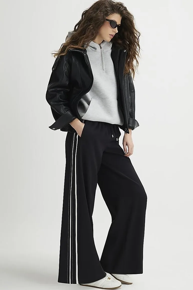 Black Stitch Side Stripe Joggers - 1