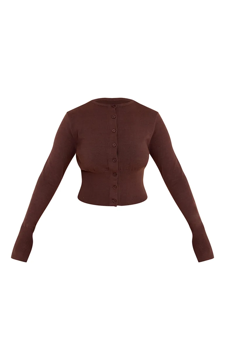 Shape Chocolate Knitted Button Front Wide Rib Cardigan - 4