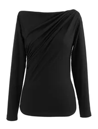 Ruched Front Long Sleeve Top in Black - 2
