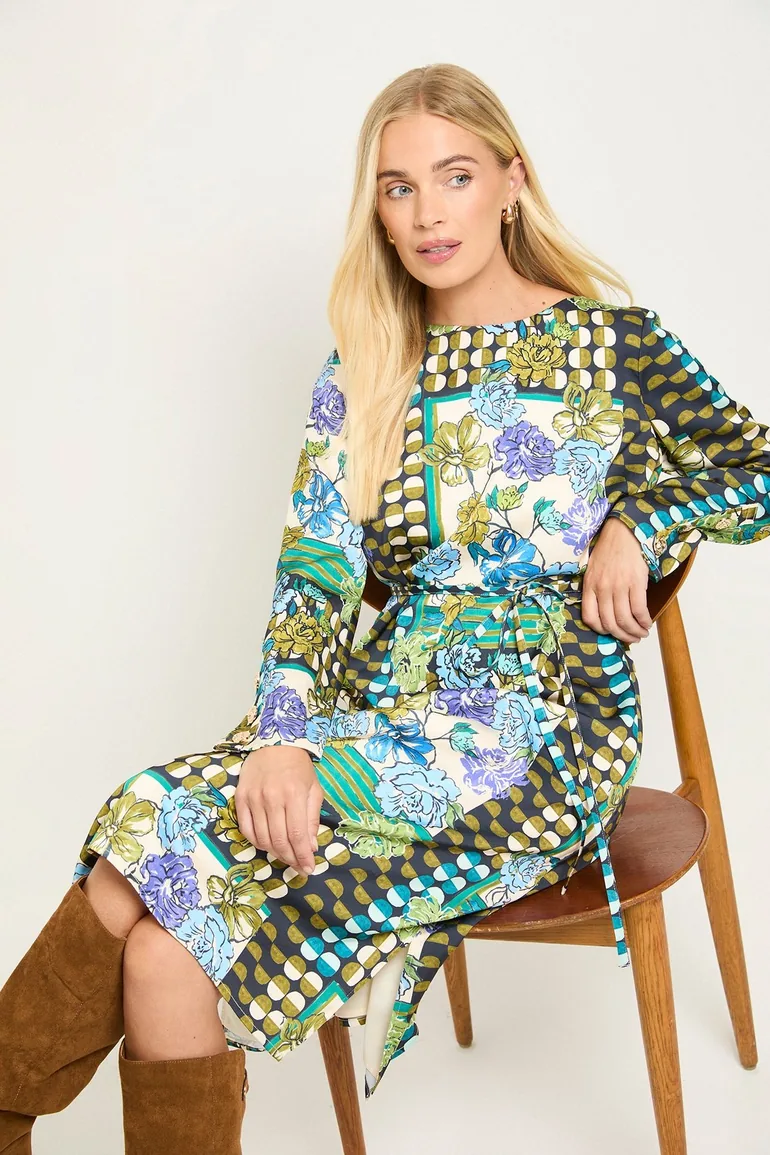 Petite Patchwork Column Midi Dress - 1