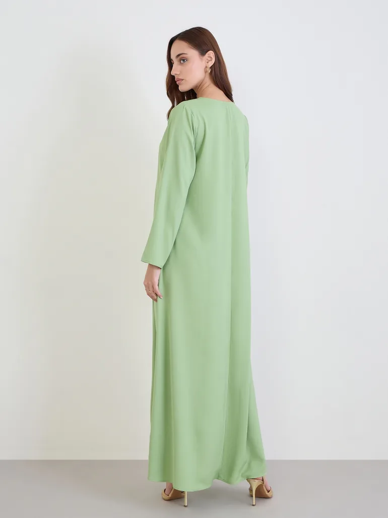 Women Green A-Line Jalabiya with Pockets - 3