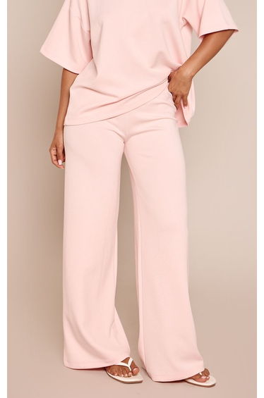 Petite Baby Pink Soft Touch Elasticated Waist Wide Leg Trouser Co-ord product thumbnail 2