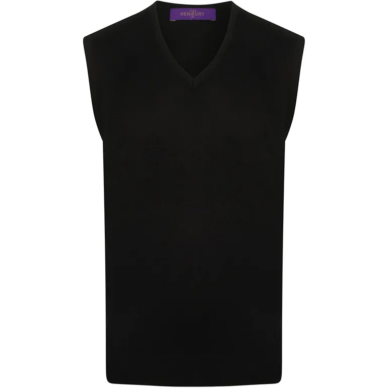 Henbury Mens Sleeveless 12 Gauge V-Neck Fine Knit Jumper - Navy