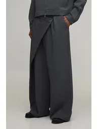 Wrap Waistband Pleat Front Wide Leg Co-ord Tailored Trousers - grey - 1