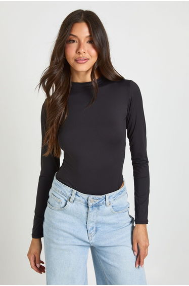 Second Skin Crew Neck Long Sleeve Bodysuit - black product thumbnail 2