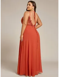 pretty RUBY|Plus Size Convertible Lace-Up Chiffon Bridesmaid Dress - 4