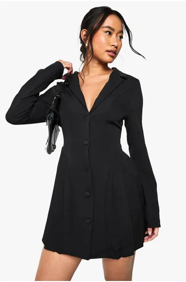 فستان بليزر بكشكش منفوخ - أسود