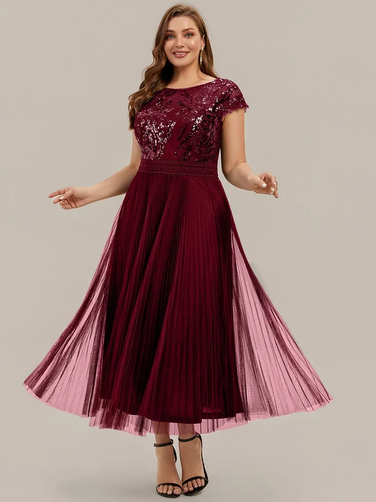 Plus Size Glitter A-Line Wedding Guest Dress - 3