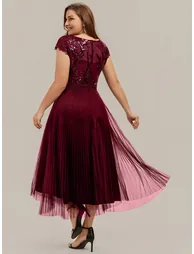 Plus Size Glitter A-Line Wedding Guest Dress - 1