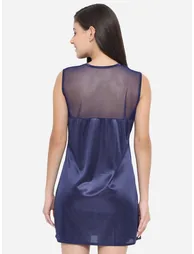 Solid Illusion Neckline Satin Babydoll - 1