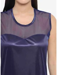 Solid Illusion Neckline Satin Babydoll - 5