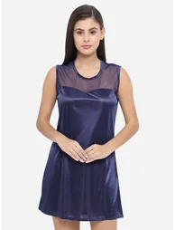 Solid Illusion Neckline Satin Babydoll - 2