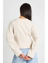 Gold Button Long Sleeve Wrap Top - ecru - 2