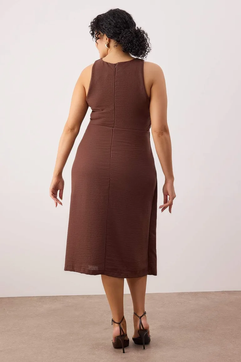 Brown Flannel Woven Plus Size Dress - 1