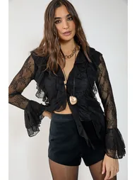 Lace Ruffle Sheer Blouse - 3