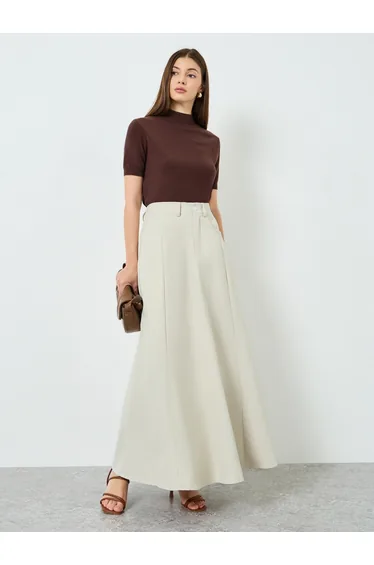Women Beige A-Line Maxi Skirt