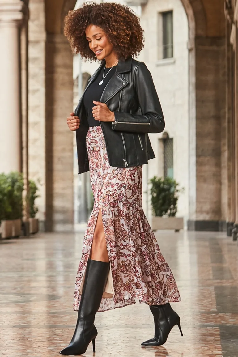 Blush Pink Paisley Print Maxi Skirt - 1