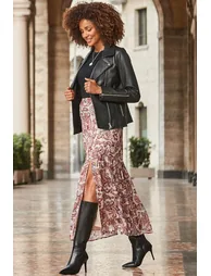 Blush Pink Paisley Print Maxi Skirt - 1
