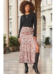 Blush Pink Paisley Print Maxi Skirt - 3